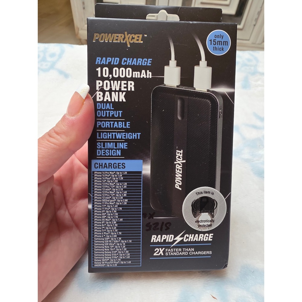 PowerXcel‎ 10000mAh Power Bank Rapid Charge Dual USB Portable Slim Black 175055